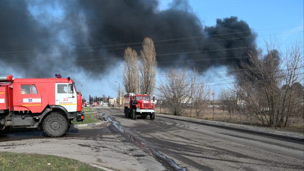 Požár skladu paliva v ruském Belgorodu (1. 4. 2022)