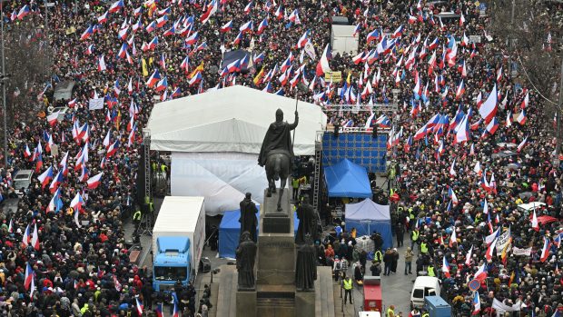 Demonstrace proti chudobě na Václavském náměstí 11. března