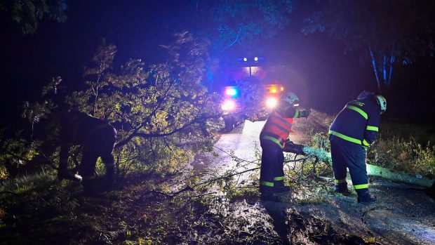 Hasiči na Jihlavsku odstraňují po bouři ze silnice spadlé stromy