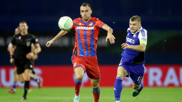 Tomáš Chorý v zápase Viktorie Plzeň proti Dinamu Záhřeb