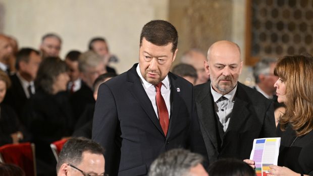 Tomio Okamura (SPD) na předávání státních vyznamenání ve Vladislavském sále