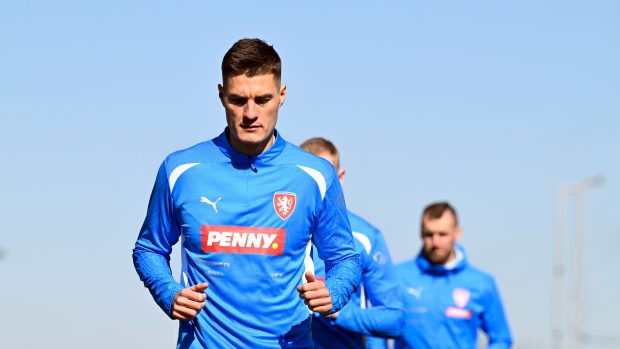 Patrik Schick na tréninku české fotbalové reprezentace