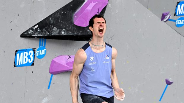 Sportovní lezec Adam Ondra při Světovém poháru v Praze