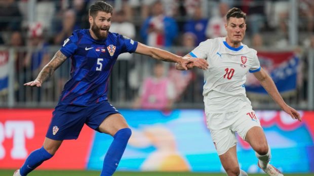 Patrik Schick v zápase s Chorvatskem