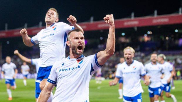 Erik Prekop slaví gól proti Austrii Vídeň