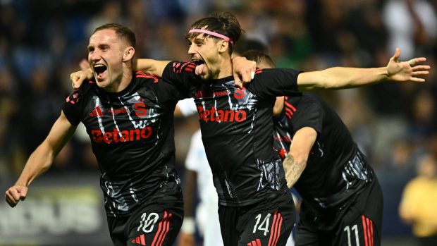 Jan Kuchta (10) se raduje z gólu