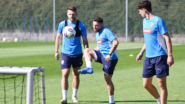 Čeští fotbalisté na prvním tréninku zářijového reprezentačního srazu. Ladislav Krejčí (první zprava)