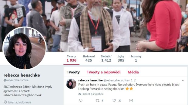 Twitterový účet britské novinářky, který pobouřil indonéskou armádu