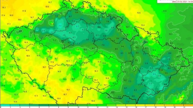 Téměř na třetině stanic (49 ze 155) byl překonán extrém pro 23. únor
