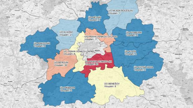 Nejnovější údaje policie o vloupáních ve Středočeském kraji. Podkladová mapa: Mapy.cz