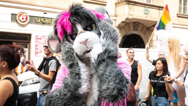 Desítky tisíc účastníků akce Prague Pride v poledne vyrazily průvodem z Václavského náměstí na Letenskou pláň. Na sobě mají pestrobarevné oblečení, duhové doplňky či líčení