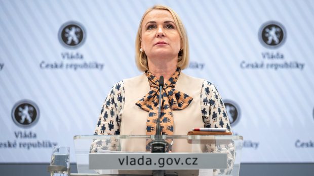 Ministryně obrany Jana Černochová (ODS) na tiskové konferenci po jednání vlády