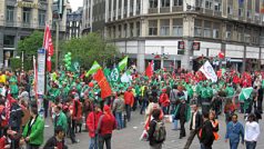 Demonstrace odborářů v Bruselu