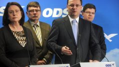 Vedení ODS (zleva Miroslava Němcová, Zbyněk Stanjura, Petr Nečas, Jiří Pospíšil)