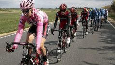 BMC Racing Team rider Taylor Phinney (L) of the U.S. rides ahead of the pack during the 206km (128 miles) second stage of the Giro d&#039;Italia in Herning, Denmark, May 6, 2012