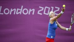 Petra Kvitová v prvním utkání olympijského turnaje.JPG