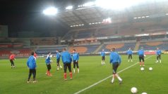 Fotbalisté Plzně při tréninku na stadionu Coimbry