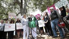 Lidé protestující proti zpřísnění  brunejských zákonů před hotelem v Beverly Hills.JPG