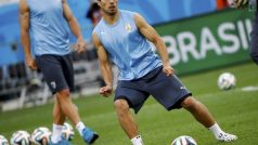 Luis Suárez během tréninku na mistrovství světa v Brazílii