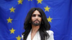 Rakouská zpěvačka Conchita Wurst vystoupila v Bruselu před Evropským parlamentem