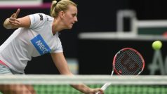 Petra Kvitová na tréninku fedcupového týmu v ostravské hale před zápasem s Francií