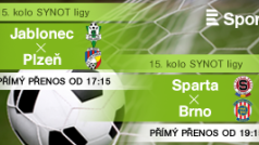 15. kolo SYNOT ligy: Jablonec - Plzeň a Sparta - Brno