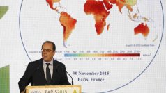 Francouzský prezident Francois Hollande při projevu na pařížské konferenci o klimatu