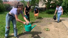 Studenti dobrušského gymnázia a novoměstské základní školy pomáhají místním Ukrajincům s pěstováním zeleniny a ovoce