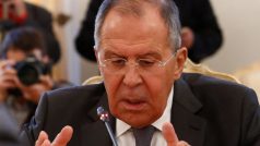 Ruský ministr zahraničních věcí Sergej Lavrov na mítinku OSN v Moskvě.