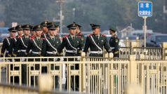 Policejní jednotky během 19. sjezdu čínské komunistické strany v Pekingu