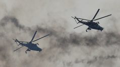 ukrajinské vrtulníky MI-24 při cvičení v roce 2018