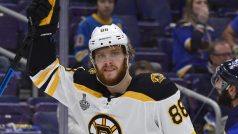 Hokejista Bostonu David Pastrňá slaví gól ve finále Stanley Cupu