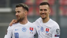 Slovenští fotbaloví reprezentanti Albert Rusnák a Lukáš Haraslín