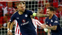 Milan Petržela ze Slovácka slaví gól, který vstřelil do sítě Kolína nad Rýnem