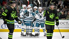Tomáš Hertl se raduje se spoluhráči