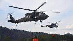 Hasičské vrtulníky nad Hřenskem