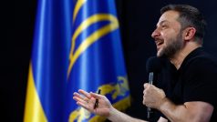 Ukrajinský prezident Volodymyr Zelenskyj na tiskové konferenci v Kyjevě