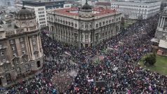 Protest ke generální stávce v Bělehradě