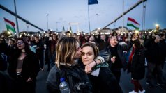Demonstrace proti zákazu pochodu Pride v Budapešti (1. dubna 2025)