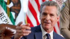 Kalifornský guvernér Gavin Newsom během oznámení plánů na boj proti kriminalitě (28. srpna 2025)