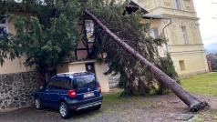 Pražští hasiči také hlásí pád stromu na budovu školy v ulici Jana Masaryka. „Bezprostřední nebezpečí nehrozí. Zatím zasahovat nebudeme,“ uvedl mluvčí hasičů Martin Kavka.