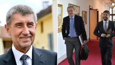 Ministr financí Andrej Babiš, ministr obrany Martin Stropnický a ministr spravedlnosti Robert Pelikán. Všichni tři z hnutí ANO.