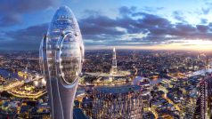 Nový mrakodrap tulipán, druhá nejvyšší budova v západní Evropě, na dohled od mrakodrapu Shard, který je ještě o pět metrů vyšší.