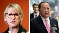 Švédská ministryně zahraničí Margot Wallströmová a její severokorejský protějšek Ri Jong-ho