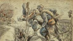 „Studie zobrazuje útok příslušníků české roty Nazdar v bitvě u Arrasu. Vznikla ve Francii, v Paříži, v době, kdy František Kupka působil ve funkci předsedy české kolonie,“ představuje kurátorka Ilona Krbcová, která má na starosti umělecké sbírky VHÚ.