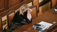 Ministryně obrany Jana Černochová (ODS) při jednání sněmovny o důvěře vládě