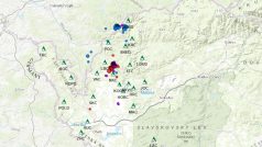 Zemětřesení zachycené Geofyzikálním ústavem Akademie věd ČR za posledních 24 hodin v západních Čechách