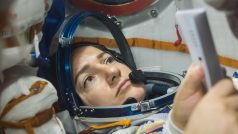 Astronautka NASA Jessica Meirová 11. září během připrav na start  rakety Sojuz-FG