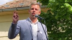 Péter Magyar na mítinku ve městě Siklós