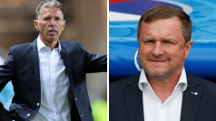 Trenér Slavie Jaroslav Šilhavý a kouč Plzně Pavel Vrba